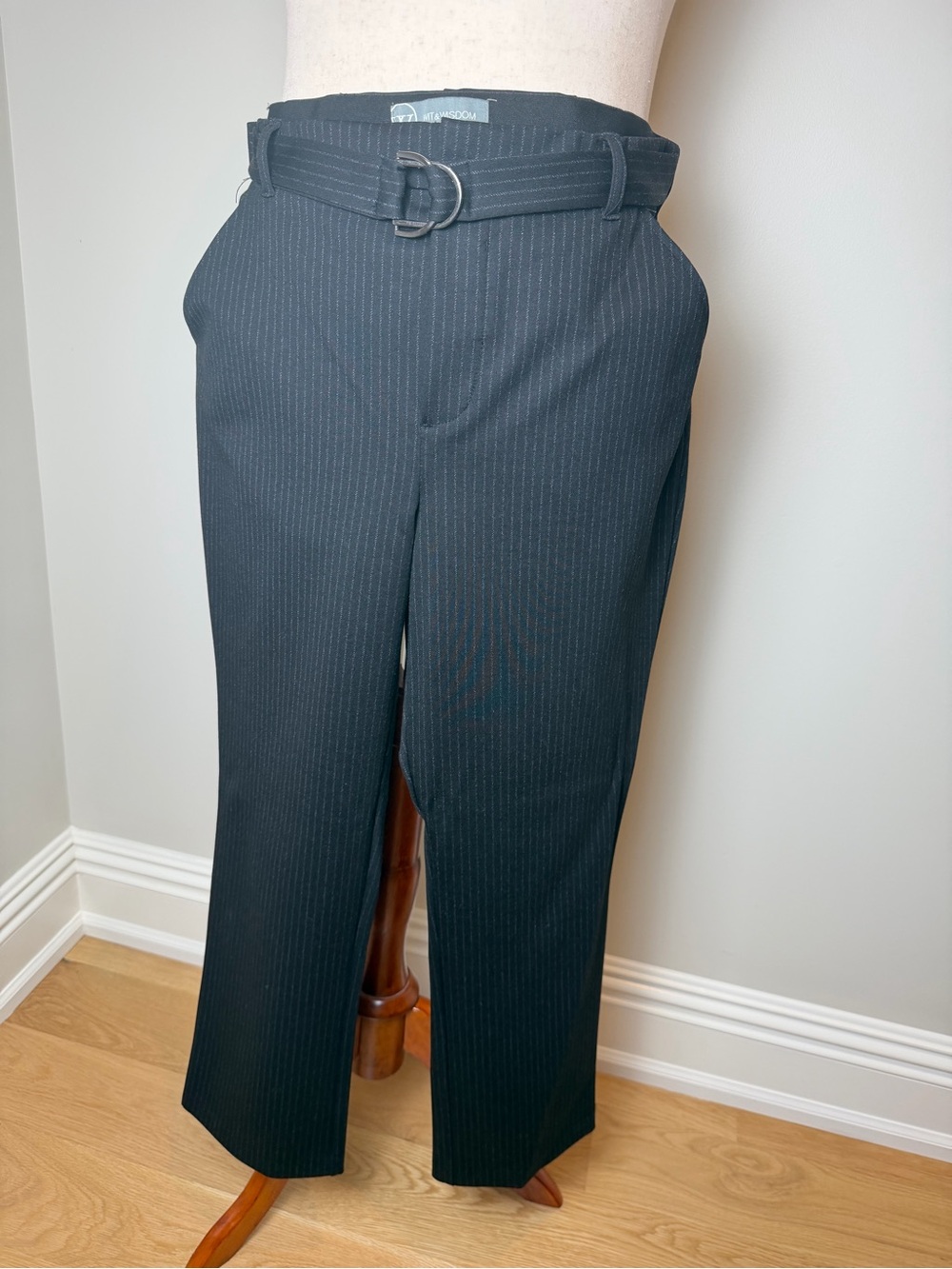 Wit & Wisdom Black Stretch Pinstripe Dress Pants with Fabric D-Ring Belt